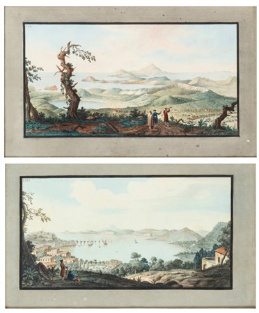 Pietro Fabris (Napoli, 1740 - 1792) 
Veduta a volo d’uccello del convento dei Camaldoli | Veduta del Golfo di Pozzuoli 1776
 