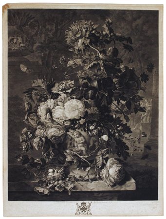 Richard Earlom (London, 1743 - 1822) 
Natura morta con vado di fiori, da Jan van Huysum 1778
 