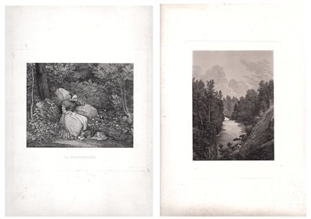 Agostino Lauro (1806 - 1876) 
La meditazione | Paesaggio con fiume 
 
