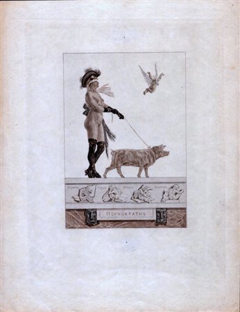Félicien Rops (after) - Eugène Gaujean (Namur, 1833 - Essonnes, 1898) , (1850 - 1900) 
Pornocratès (La dame au cochon) 
 
