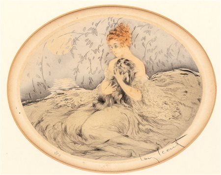 Louis Icart (1888 - 1950) 
Fanciulla con un schitzu 
 