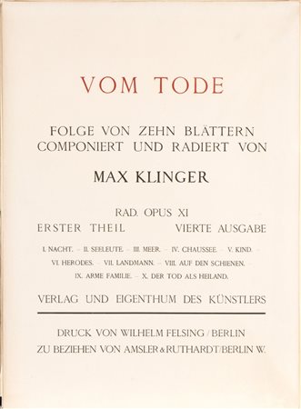 MAX KLINGER (Lipsia, 1857 - Großjena, 1920) 
Vom Tode I  
 