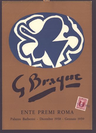 GEORGES BRAQUE (Argenteuil, 1882 - Parigi, 1963) 
Locandina Ente Premi Roma Palazzo Barberini 1958
 