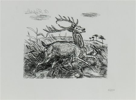 ANTONIO LIGABUE (Zurigo, 1899 - Gualtieri, 1965) 
Caccia al cervo 
 