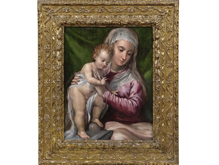Scuola veneta (inizio XVII secolo) Madonna con Bambino Olio su tavola 51x41 cm