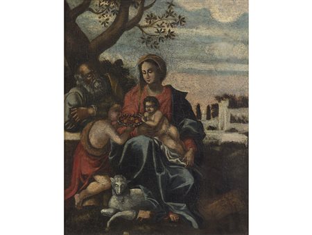 Scuola italiana (XVIII Secolo) Sacra Famiglia con San Giovannino e angelo che...