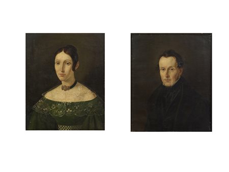 Scuola italiana (XIX secolo) Coppia di ritratti Olio su tela 57x46 cm