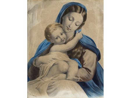 Emile Lassale (1813 Bordeaux 1871 Parigi) Madonna con Bambino Acquarello su...