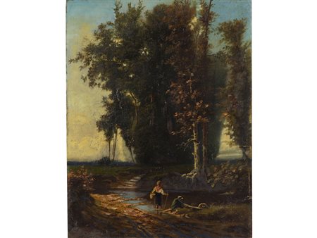 Anonimo (XIX secolo) Al fiume Olio su tela 65x48.5 cm