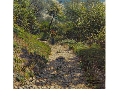 Piero Focardi (Settignano 1889-Anthéor 1945) Paesaggio con figura Olio su...