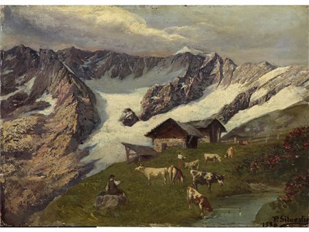 Pietro Silvestro (Torino 1864-Ivrea 1944) Alpeggio Olio su faesite Senza...