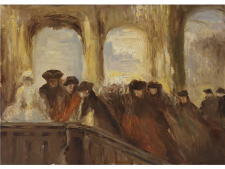 Anonimo (XX secolo) Scena veneziana Olio su cartoncino 34x48 cm