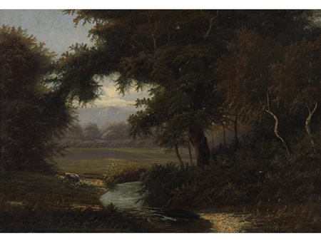 Antonio Pasinetti (Montichiari 1863 – Milano 1940) Paesaggio boschivo con rio...