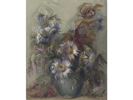 Firma illeggibile (XX secolo) Vaso di fiori Olio su masonite 60x50 cm