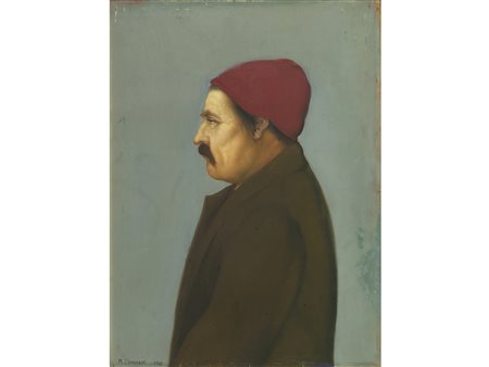 Mario Donizetti (Bergamo 1932) Profilo di vecchio Tempera su faesite Misure...
