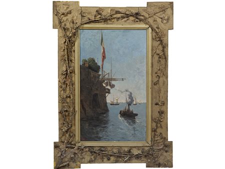 Emanuele Bottino (XIX secolo) Marina Olio su tela Misure 55x91 cm Pittore...