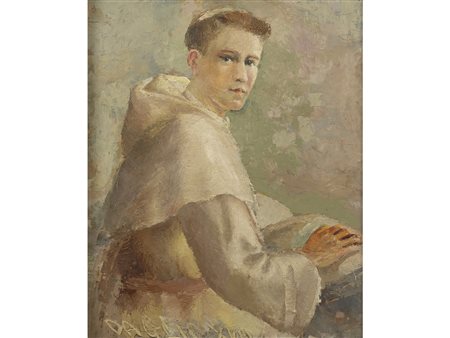 Firma illeggibile (XX secolo) Giovane monaco Olivetano Olio su compensato...