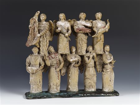Andrea Parini (1906-1975) Angeli Terracotta invetriata Firmato e datato 1941...