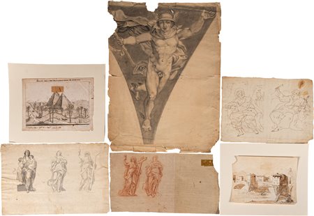 Lotto multiplo di cinque disegni e una stampa: