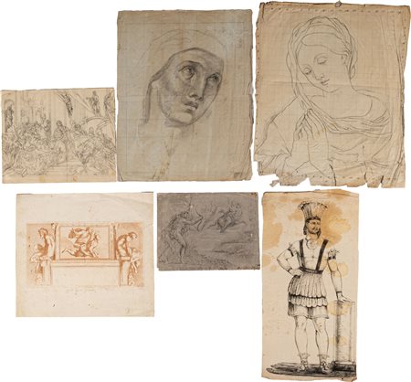 Lotto multiplo di cinque disegni e una stampa: