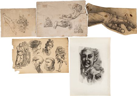 Lotto multiplo di quattro disegni e una stampa: