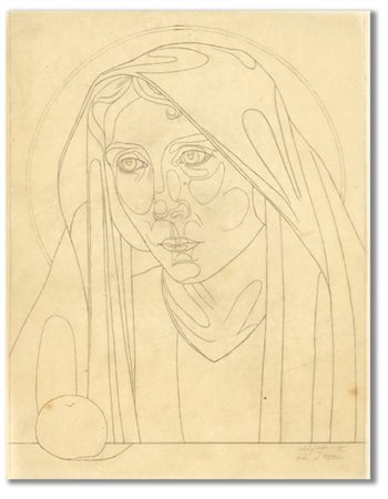 Cagnaccio di San Pietro "Studio per la Madonna del Pomo" 1931
matita su carta da