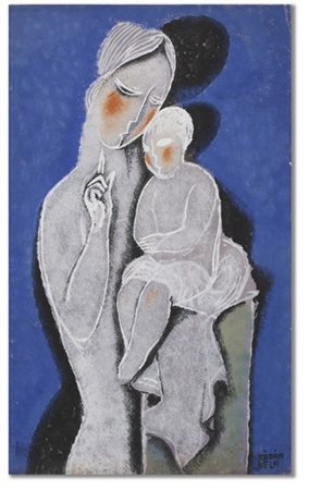 BELA KADAR "Mother and child" fine anni '20 
gouache su carta
cm 45,8x29,5
Firma