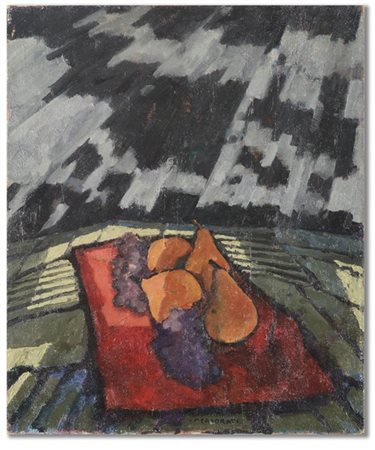 Felice Casorati "Natura morta su paesaggio" 1956
olio su tela
cm 50x60
Firmato i