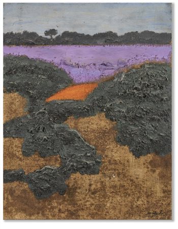 Carlo Mattioli "Campo di lavanda" 1990
olio su tela su tavola
cm 61x47,5
Firmato