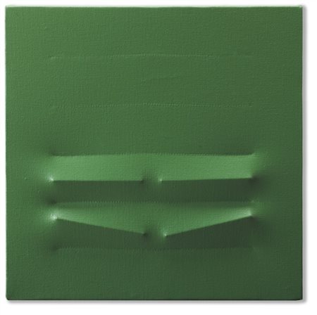 Agostino Bonalumi "Verde" 1975
smalto su tela estroflessa
cm 30x30
Firmato e dat