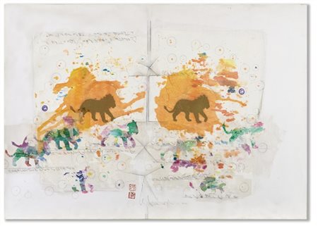 ALIGHIERO BOETTI "Senza titolo (Leoni)" 1991
tecnica mista su carta (intelata)
c