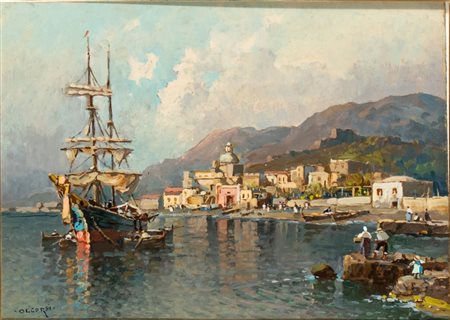 NICOLAS  DE CORSI
(Odessa 1882 - Torre del Greco 1956)
, Marina con veliero 