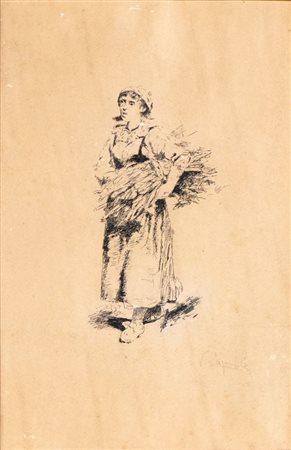 VINCENZO CAPRILE
(Napoli 1856 - 1936)
, Bozzetto per il quadro "Contadina con fascine" 