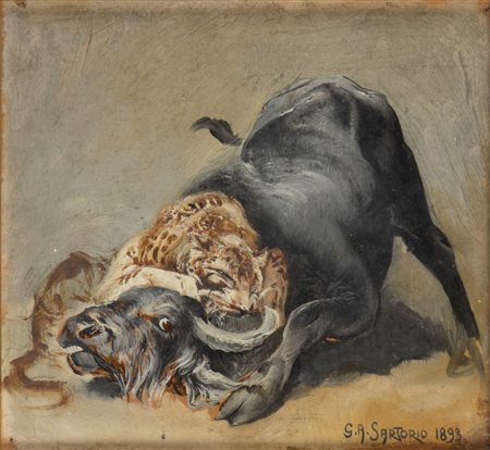 GIULIO ARISTIDE SARTORIO
(ROMA 1860 - ROMA 1932)
, Scena di predazione animale 1893