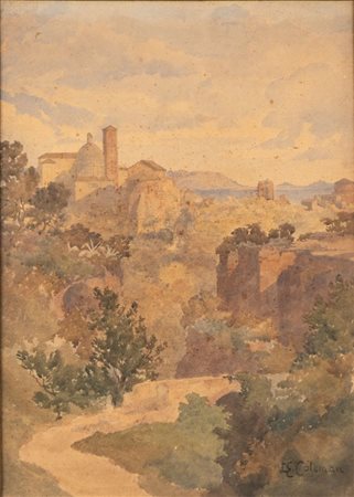 ENRICO COLEMAN
(Roma 1846 - 1911)
, Paesaggio di Ariccia 1904