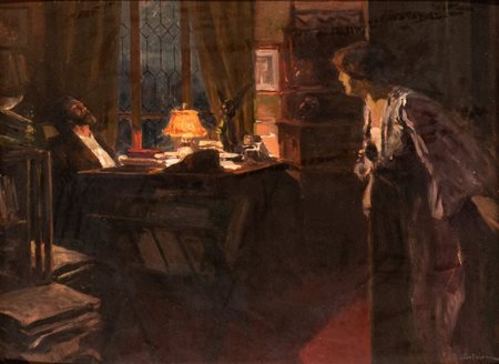 LIONELLO ARDUINO BALESTRIERI
(Cetona, 1872 - 1958)
, Scena di interno 