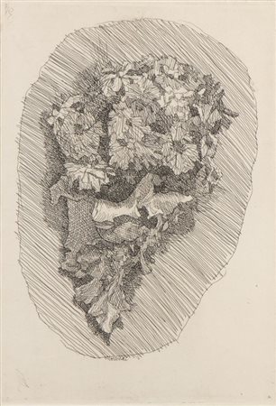 GIORGIO MORANDI
(Bologna 1890 - 1964)
, Fiori in un cornetto su fondo ovoidale 