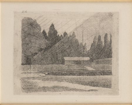 GIORGIO MORANDI
(Bologna 1890 - 1964)
, Campo di tennis ai giardini Margherita a Bologna  1923