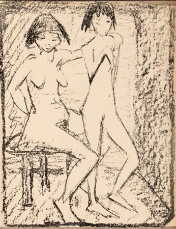 OTTO MUELLER
(Liebau 1874 - Breslavia 1930)
, Zwei Mädchen im Innenraum 1925