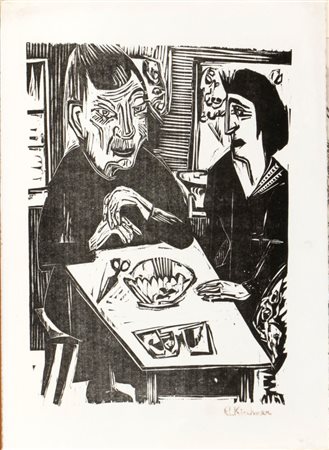 ERNST LUDWIG KIRCHNER
(Aschaffenburg 1880 - Davos 1938)
, Alte und junge Frau 1921 ca.