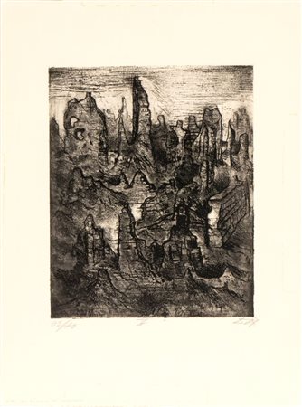 OTTO DIX
(Untermhaus 1891 - Singen 1969)
, V incisione (Die Trümmer von Langemarck) tratta dalla serie "Der Krieg"  1923/24