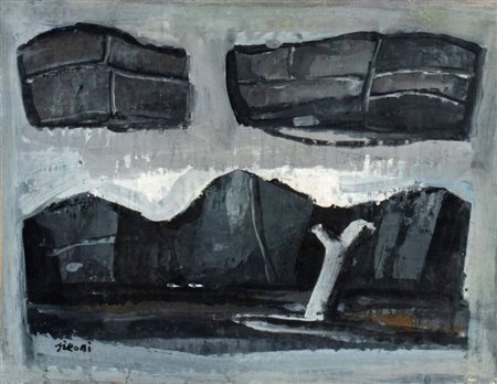 MARIO SIRONI
(Sassari 1885 - Milano 1961)
, Composizione di montagne 1950 ca.