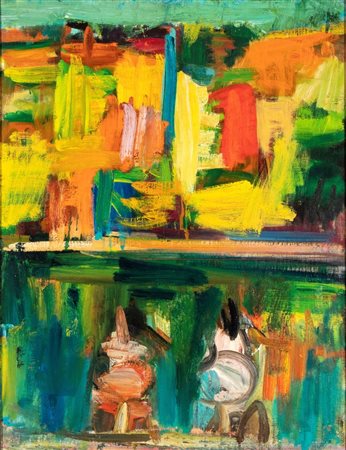 ENNIO MORLOTTI(Lecco 1910 - Milano 1992), Lavandaie sull'Adda - Studio n. 2 1952 ca.