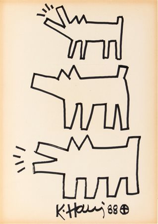 KEITH HARING
(Pennsylvania 1958 - New York 1990)
, Barking dogs and dog 1988