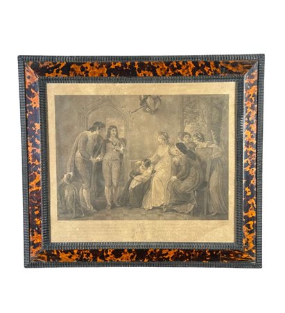 Coppia di cornici lastronate, periodo XIX secolo contenente due stampe....