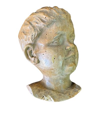 Scultura in legno a basso rilievo, periodo XIX/XX secolo, raffigurante Volto...