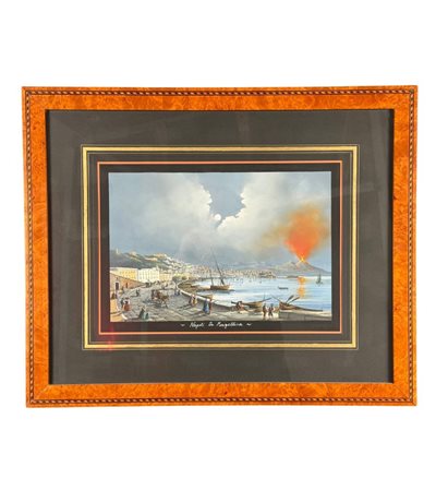 Dipinto guazzo, periodo XX secolo scuola italiana raffigurante Napoli da...