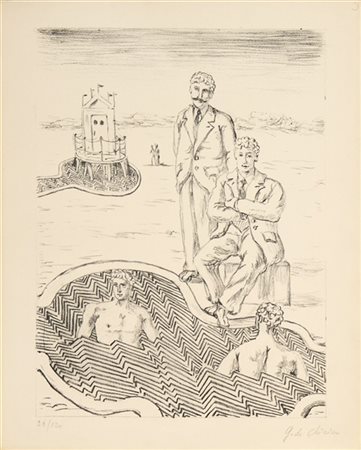 Giorgio De Chirico "Conversazione misteriosa" 1934
litografia
cm 28,3x22,8
Firma