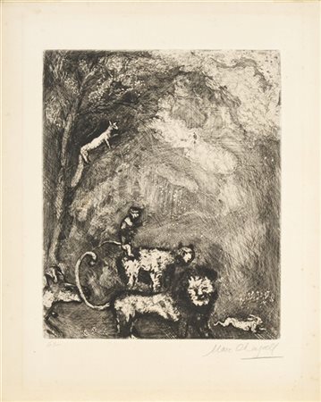 Marc Chagall "Le Lion s'en allant en guerre" 
acquaforte
(lastra cm 30x24,5; fog