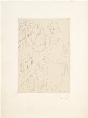 HENRI MATISSE "Jeune femme au balcon observant des perruches" 1929
acquaforte su